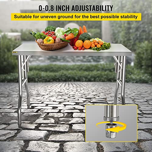 VEVOR 48 x 30 Inch Commercial Prep, Heavy-Duty Folding 661 lbs Load, Work Table, Silver Stainless Steel Kitchen Island VEVOR