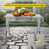 VEVOR 48 x 30 Inch Commercial Prep, Heavy-Duty Folding 661 lbs Load, Work Table, Silver Stainless Steel Kitchen Island VEVOR