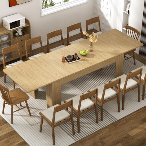 70.8"-110" Extendable Dining Table for 6-12 Person, Wooden Dining Room Table, Modern Extendable Table for Gatherings, Meeting for Small Kitchens, Dining Office Areas(Natural) Fingertip WD