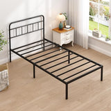 Ziguxiao Twin Bed Frame with Classic Headboard,Strong Metal Slats Support,Under Bed Storage Space,No Box Spring Needed,Easy to Assemble,Black Ziguxiao