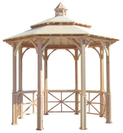 SamsGazebos 10' Octagon English Cottage Garden Gazebo with Two-Tiered Roof and Cupola, Adjustable for an Uneven Patio, Made in USA - WoodArtSupply