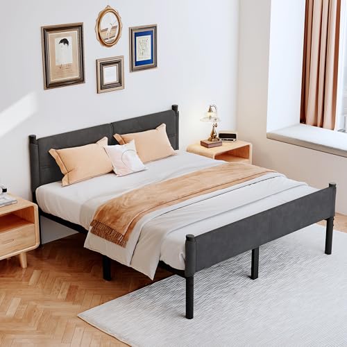Henshwon Metal Bed Frame,14Inch Full Size Bed Frame with Storage Space,Heavy Duty Sturdy Mattress Foundation,Easy Assembly,No Box Spring Needed,Full Grey Henshwon