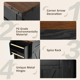 53.5''Farmhouse Kitchen Island with Power Outlet, Kitchen Storage Island with Drop Leaf, Spice Rack and Drawer, Rolling Kitchen Cart on Wheels, for Home, Kitchen and Dining Room, Black HomeGearTech