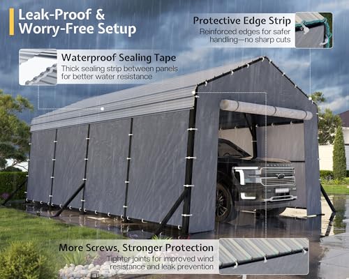 Jocisland 12x20x10.5 FT Heavy Duty Metal Carport, All-Weather Car Canopy with Waterproof Removable Sidewalls, Galvanized Steel Roof & Reinforced Base, Car Shelter for Cars, Boats, Trucks Jocisland
