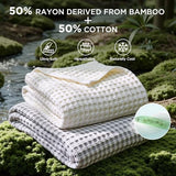 Bedsure Cooling Waffle Queen Size Blanket - Lightweight Cotton Spring Blanket of Rayon Derived from Bamboo for Hot Sleepers, Luxury Throws for Bed, Couch and Sofa, Ivory, 90x90 Inches Bedsure