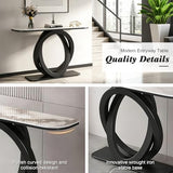 WOOOFA Marble Console Table, 39.4'' Modern Entryway Table with Sensor LED Light, Luxurious and Highly Decorative, Long Sofa Table for Living Room, Entrance, Hallway, White and Bronze WOOOFA