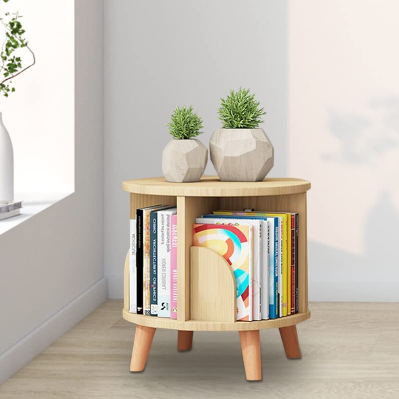 GNJINX 360° Rotating Solid Wood Bookshelf - 1 Tier Floor Standing Bookcase for Kids & Adults GNJINX