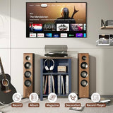 LIDYUK Record Player Stand, Vinyl Record Storage Table End Table with Display Shelf Holds up to 130 Albums, Large Nightstand Wood Turntable Stand Cabinet Side Table for Living Room, Bedroom, Blue LIDYUK