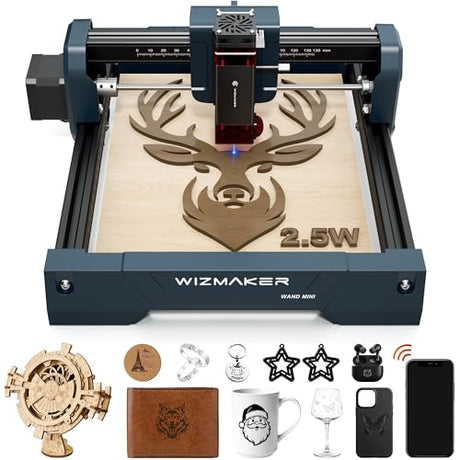Wizmaker Mini Laser Engraver, 2.5W Laser Engraver Machine,0.04mm Spot Size,12000 Mm/Min Processing Speed, Supports WiFi, Hotspot, and USB Connections, Ideal for Home, Studio, Market, and Desktop Use WIZMAKER