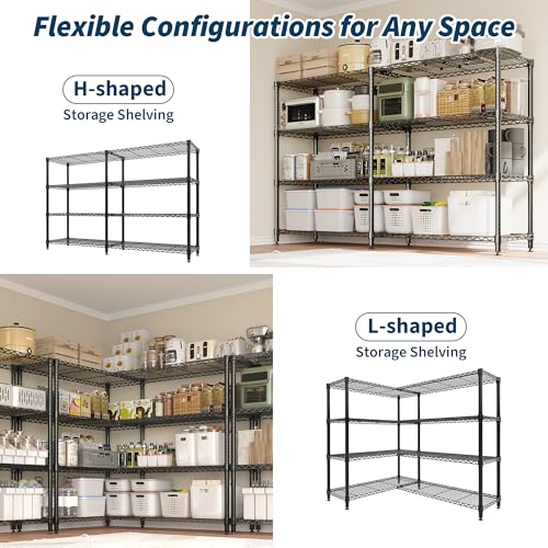 GarveeHome 70.8" W Storage Shelves Metal Shelving Unit, 1060 LBS Heavy Duty Wire Shelving 4-Tier L-Shaped Storage Rack with Adjustable Shelf for Pantry Kitchen Corner Bedroom GarveeHome