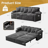82.7’’ King Size Pull Out Sofa Bed, 3 in 1 Convertible Sleeper Sofa Bed with Futon Sofa , Chenille Loveseat Couch Bed with USB and Storage Pockets for Living Room,Bedroom, Pet-Friendly (Dark Gray) GRAINLLE