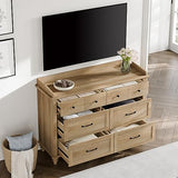 WAMPAT Dresser for Bedroom with 6 Drawers, Kids Dressers with Wide Chest of Drawers, Mid Century Modern Wooden Closet Storage Organizer for Living Room, Nursery, Hallway, Rustic Oak WAMPAT