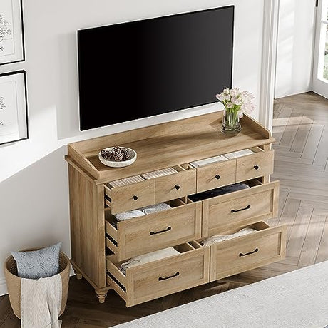 WAMPAT Dresser for Bedroom with 6 Drawers, Kids Dressers with Wide Chest of Drawers, Mid Century Modern Wooden Closet Storage Organizer for Living Room, Nursery, Hallway, Rustic Oak WAMPAT