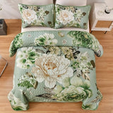 WONGS BEDDING Sage Green Floral Quilt Set King, 3 Pieces Elegant Flower Bedspread Coverlet for All Season Reversible Soft Microfiber Lightweight Quilt Bedding Set with 2 Pillow Shams 104"X90" WONGS BEDDING