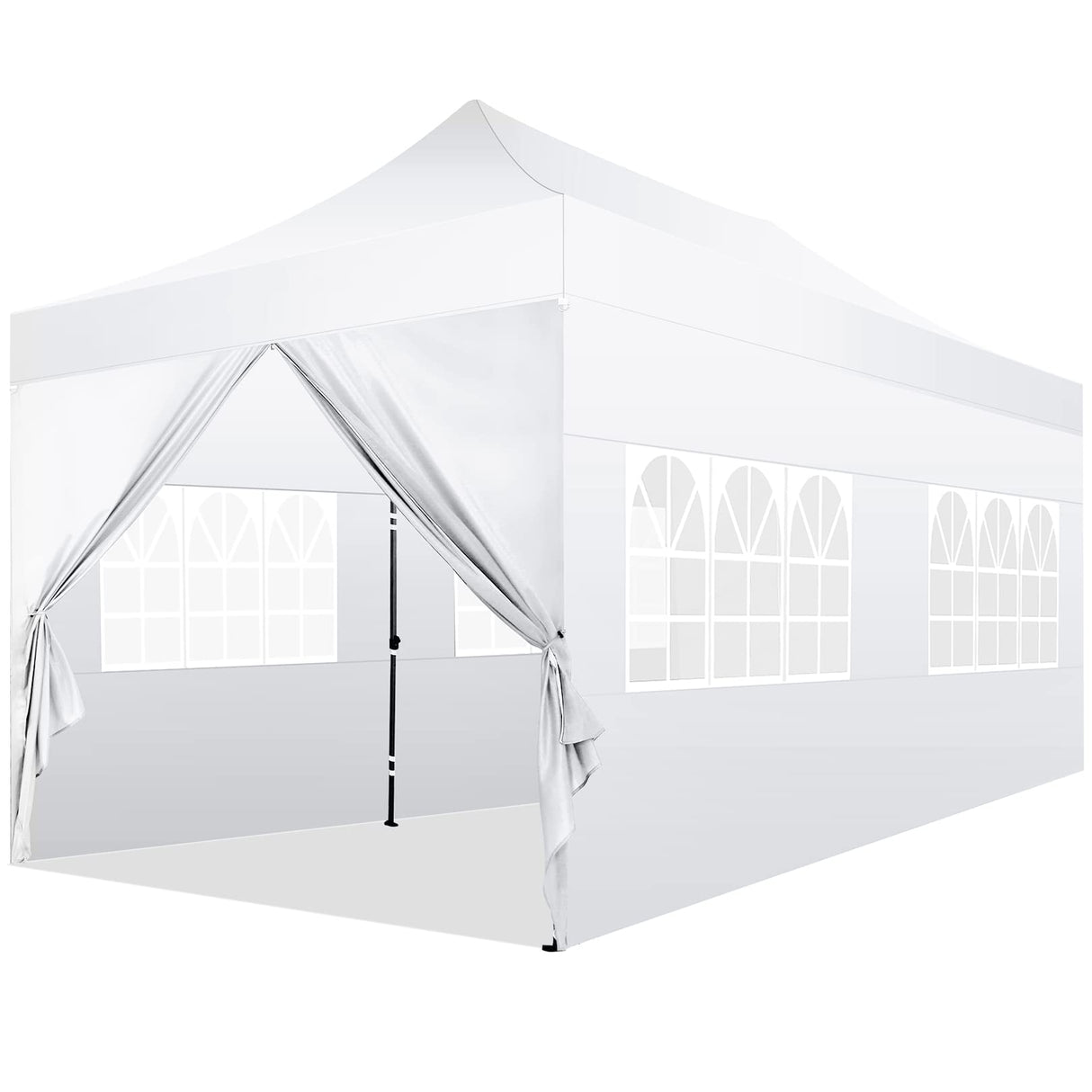 COBIZI 10x20 Pop Up Canopy with 6 Sidewall,Heavy Duty Canopy UPF 50+ All Season Wind Waterproof Commercial Outdoor Wedding Party Tents for Parties Canopy Gazebo with Roller Bag(10 x 20 ft White) COBIZI