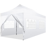 COBIZI 10x20 Pop Up Canopy with 6 Sidewall,Heavy Duty Canopy UPF 50+ All Season Wind Waterproof Commercial Outdoor Wedding Party Tents for Parties Canopy Gazebo with Roller Bag(10 x 20 ft White) COBIZI