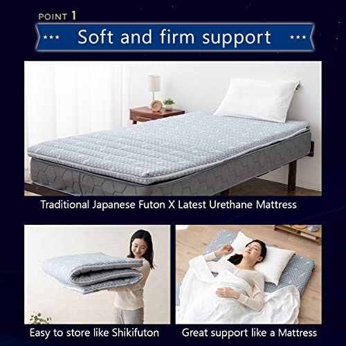 EMOOR Foldable Hybrid Futon Mattress, High-Resilience Urethane Foam 150N with Washable Padded Cover, Twin, Tatami Floor Sleeping Mat Pad Topper, Gray EMOOR
