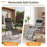 NEWBULIG Zero Gravity Chair, Folding Patio Recliner with Removable Cushion & Cup Holder Trays, Portable Lounge Chair for Beach & Camping, Classic Grey