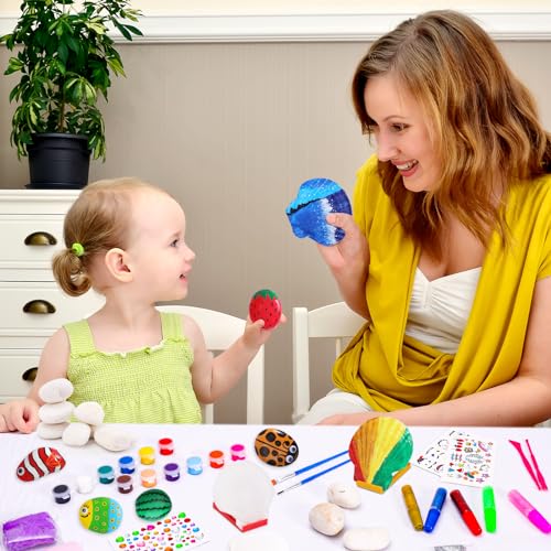 Max Fun Sea Shell & Rock Painting Kit, 2 ON 1 Glow in The Dark DIY Halloween Arts & Crafts Gifts for Kids Ages 4-12, Craft Activities Kits Creative Art Paint Toys for Boys Girls Birthday Party Gifts Max Fun