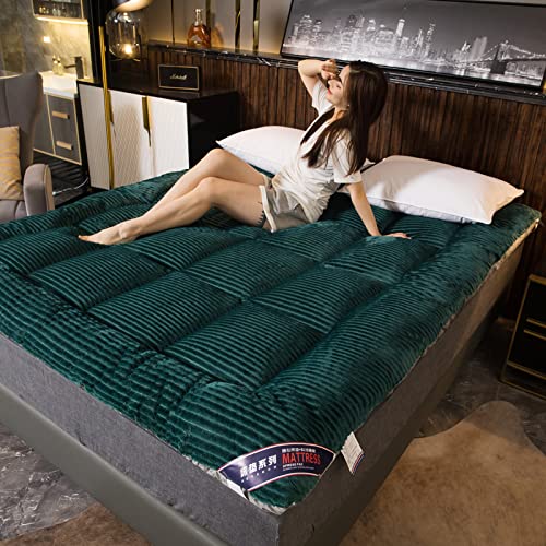 ALEEIK Plush Full Size Floor Mattress, Winter Ultra Warm Mattress Topper Foldable Bed Roll Up Camping Mattress Trifold Futon Mattress(120x200cm(47x79inch), Green) ALEEIK