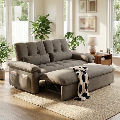 Vakdle Loveseat Convertible Sofa Bed, Pull-Out futon Couch,3 in 1 Sleeper Bed with Reclining Backrest and Storage for Bedroom Living Room Apartment (Grey, 47.24") Vakdle