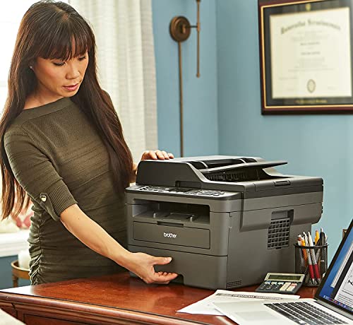 Brother MFC L26 Series All-in-One Laser Monochrome Printer, Print, Copy, Scan, Fax - 26 ppm, 2400 x 600 dpi, 250 Sheets, Wireless, Mobile Printing, Auto 2-Sided Printing, with MTC Printer Cable