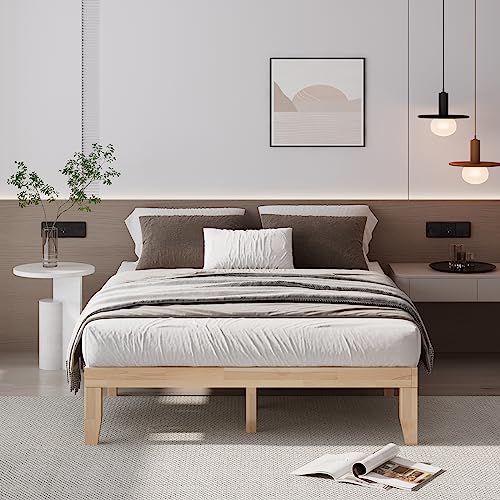 Giantex 14 Inch Queen Wood Platform Bed Frame, Minimalist Mattress Foundation with Solid Rubber Wood, Heavy Duty Wood Slat Support, Without Giantex