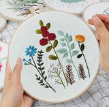 Huacan Embroidery Kits for Adults Beginner - 4 Pcs Floral Pattern Stitching Printed Bouquet DIY Sewing Kit 7.9 x 7.9 Inch (Bouquet 3)