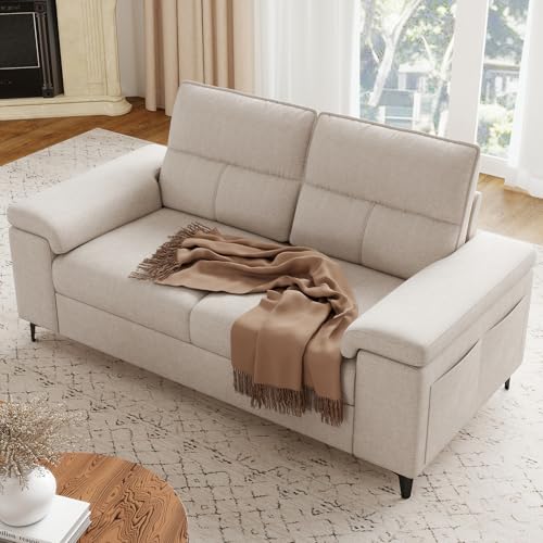 Upvilla 71.25" Modern Sofa Couch for Living Room, Deep Seat Sofas with 8”Cushion, Comfy 2-Seater Chenille Loveseat with Convertible Armrest, Removable Sofa Cover, High Leg (Beige) Upvilla