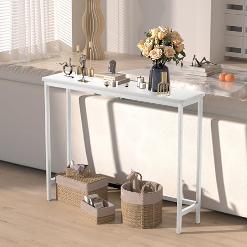 VASMIA Console Table, Entryway Table, Narrow Sofa Table, 39" Bamboo Hallway Table for Entryway, Living Room, Bedroom, Foyer, White VASMIA