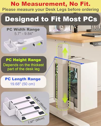 Under Desk PC Mount - No Drilling Heavy Duty 40lbs Capacity, Adjustable Height and Width Clamp-on Desk Leg PC Mount for Standing Desks (Fits 75mm×45mm Legs only), with Non-Slip Pads, Black CoJewe