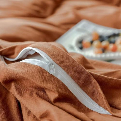 AMWAN Jersey Knit Cotton Duvet Cover Set Solid Pumpkin Color, Luxury Soft Comforter Cover Queen Size 3 Piece Bedding Set 1 Duvet Cover 2 Pillowcases Set AMWAN