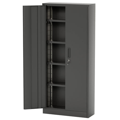 Furniwell Metal Storage Cabinet with 2 Doors & 4 Adjustable Shelves, Lockable Garage Storage Cabinet, Steel Utility File Cabinet for Home, Garage, Black, 71" H x 31.5" W x 15.7" D Furniwell
