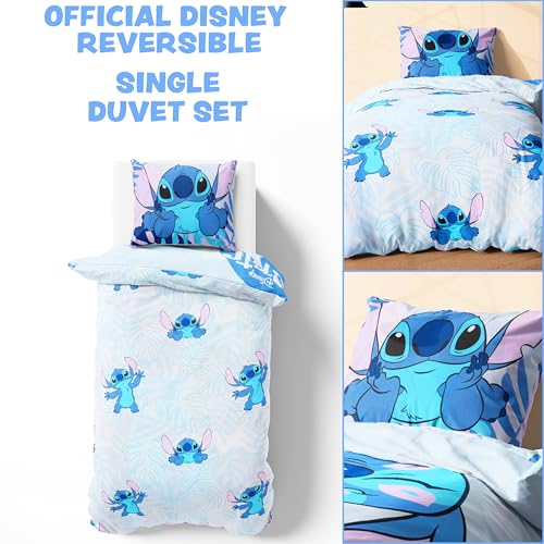 Disney Stitch Duvet Cover and Pillowcase Set, Single or Double Size, Bedroom Accessories for Kids Teens (Blue Stitch Single) Disney