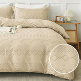 EMME Boho Duvet Cover Set - Tufted Comforter Set with Boho Embroidery, All-Season Bedding for Twin, 1 Duvet + 1 Pillowcase (Beige) EMME