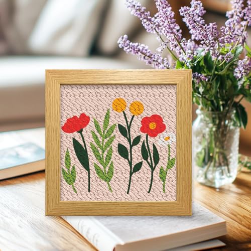 ORIGACH 2 Set Embroidery Punch Needle Kit with Frame, Wildflower Needle Punching Kit with Patterns, Threads, Tools & Instructions for Beginners & Adults, DIY Wall Hanging Decor