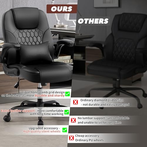 Nexthro Executive Office Chair PU,Leather Office Chair with Wheels,360° Swivel Rolling Chair with Padded Arms,Ergonomic Computer Chair with Lumbar Support for Short People Use(Black) Nexthro