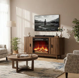 Jluomei Electric Fireplace TV Stand for 65 60 70 Inch TV, Fluted TV Stand, Entertainment Center with Storage, Wood Media Console Cabinet with Sliding Doors, Adjustable Shelves, Living Room, Walnut Jluomei