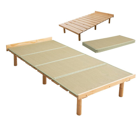 EMOOR Earth-Natural Wood Slatted & Tatami Twin Bed Frame with Adjustable Heights for Japanese Futon Mattress EMOOR