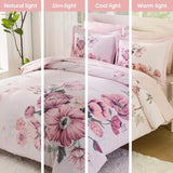 LLDSYW King Size Comforter Set - 7 Pieces Floral Comforter and Sheet Set, Pink King Size Bed in a Bag, Soft Microfiber Flower Complete Bedding Set for All Seasons（Pink,104"x90"） LLDSYW