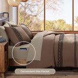 MaiRêve Embroidery Full Size Comforter Set Brown, Farmhouse Western Boho Bedding Set 7 Pieces, All Season Bed in A Bag Comforter Set with Sheets, Pillowcases & Shams MaiRêve