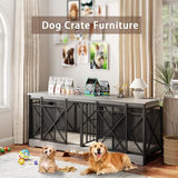 COZPAW 78 Inch Double Dog Crate Furniture, Extra Large Dog Kennel Indoor for Medium Large 2 Dogs, Heavy Duty Dog Cage Chew-Resistant Steel and Wooden Pet House with Removable Divider (Grey) COZPAW