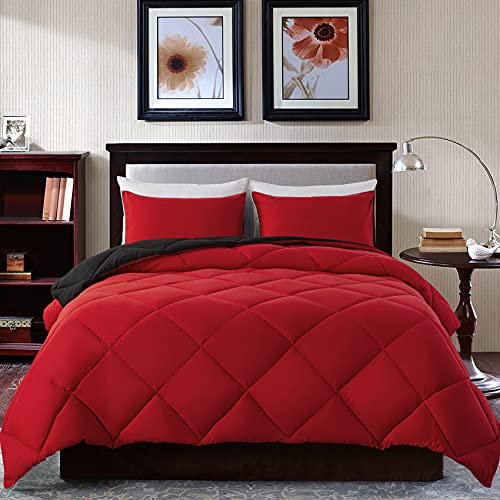 Decroom Lightweight Twin Comforter Set with 1 Pillow Sham - 2 Pieces Set - Quilted Down Alternative Comforter/Duvet Insert for All Season - Red/Black - Twin/Twin XL Size Decroom