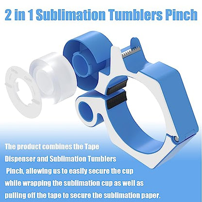 Sublimation Tumblers Pinch 20 Oz, with Heat Tape Dispenser, Pinch Tumbler Perfect Clamp Grip Tool, Supplies for Sublimation Paper & Tumblers with 2 Rolls Sublimation Blanks Thermal Tape (Blue)