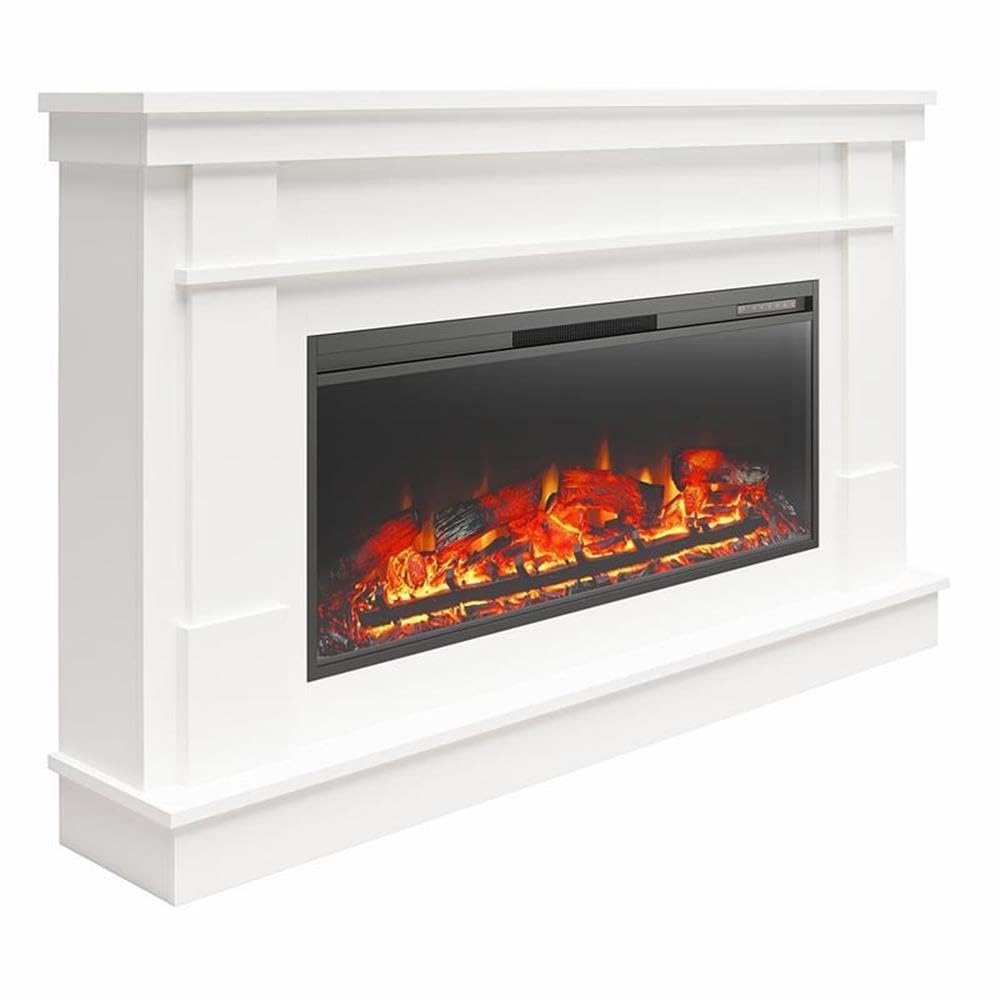 Pemberly Row Wide Mantel with Linear Electric Fireplace in White Pemberly Row