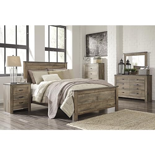 Signature Design by Ashley Trinell Rustic 2 Drawer Nightstand with USB Charging Stations, Warm Brown - WoodArtSupply