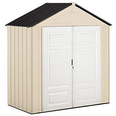 Rubbermaid Resin Outdoor Storage Shed With Floor (7 x 3.5 Ft), Weather Resistant, Beige/White, Organization for Home/Backyard/Garden Tools/Lawn Mower/Bike Storage/Pool Supplies