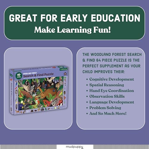 Mudpuppy Woodland Forest — 64 Piece Search & Find Puzzle Jigsaw Puzzle Featuring Diverse Woodland Animals and Over 40 Hidden Images to Find for Ages 4+ Mudpuppy