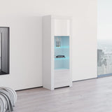 Meble Furniture Modern Freestanding Bookcase with Customizable LED Lights - Durable Wooden Bookshelf with Two High Gloss Doors and a Glass Shelf - Decorative Storage Bookcase - White MEBLE FURNITURE & RUGS