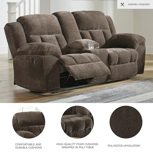 Signature Design by Ashley Frohn Modern Manual Double Reclining Loveseat with Console, Storage and Cup Holders, Dark Brown Signature Design by Ashley
